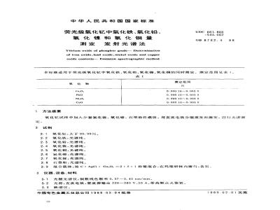 GB/T 8762.4-1988 荧光级氧化钇中氧化铁、氧化铅、氧化镍和氧化铜量测定 发射光谱法