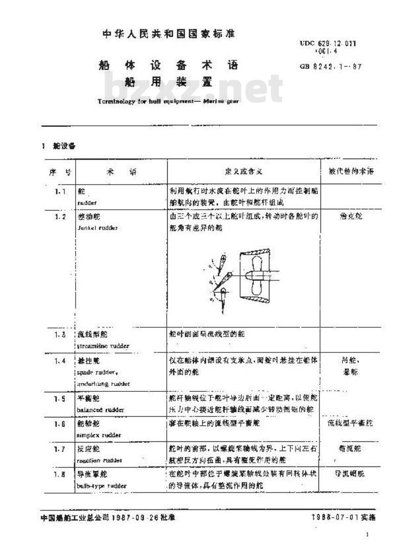 GB 8242.1-1987 船体设备术语 船用装置 GB 8242.1-1987 船体设备术语 船用装置