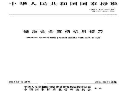 GB/T 4251-2004 硬质合金直柄机用铰刀