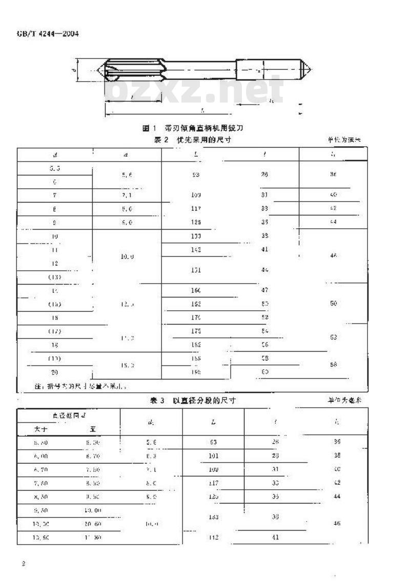 GB/T 4244-2004 带刃倾角直柄机用铰刀