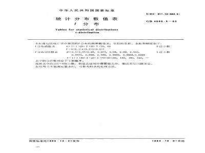 GB 4086.3-1983 统计分布数值表 t分布