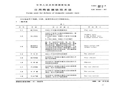 GB 3303-1982 日用陶瓷器缺陷术语