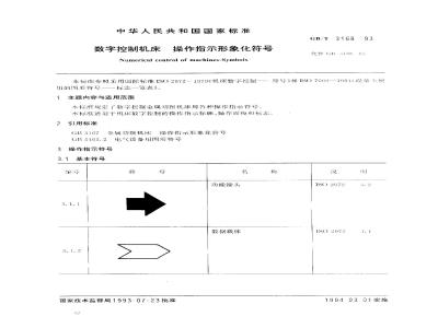 GB/T 3168-1993 数字控制机床 操作指示形象化符号