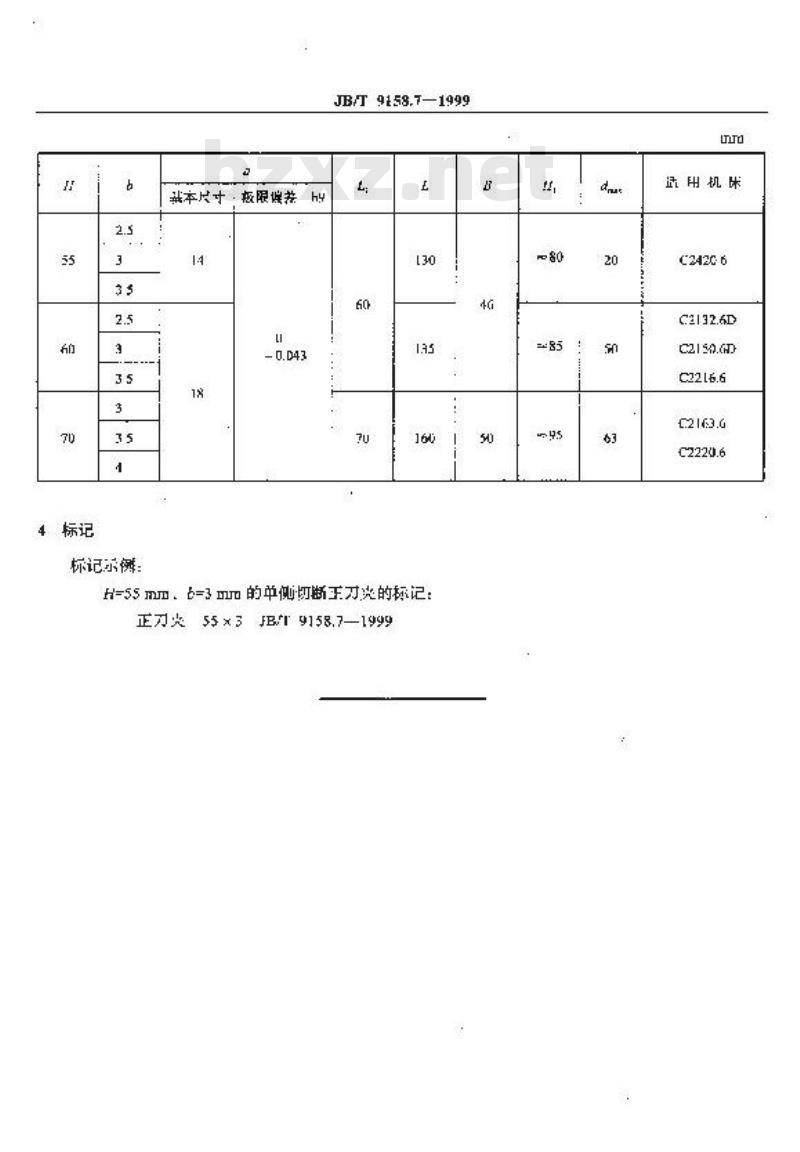JB/T 9158.7-1999 卧式多轴自动车床辅具 单侧切断正刀夹尺寸 JB/T 9158.7-1999 卧式多轴自动车床辅具 单侧切断正刀夹尺寸