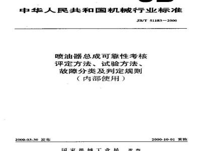 JB/T 51183-2000 Reliability assessment method, test method, fault classification and judgment rules for injector assembly