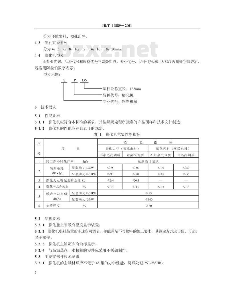 JB/T 10289-2001 饲料膨化机 JB/T 10289-2001 饲料膨化机
