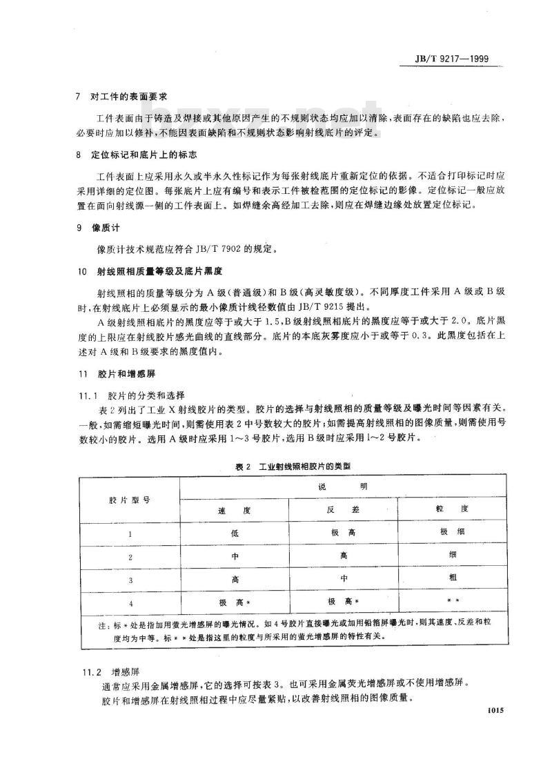 JB/T 9217-1999 射线照相探伤方法 JB/T 9217-1999 射线照相探伤方法