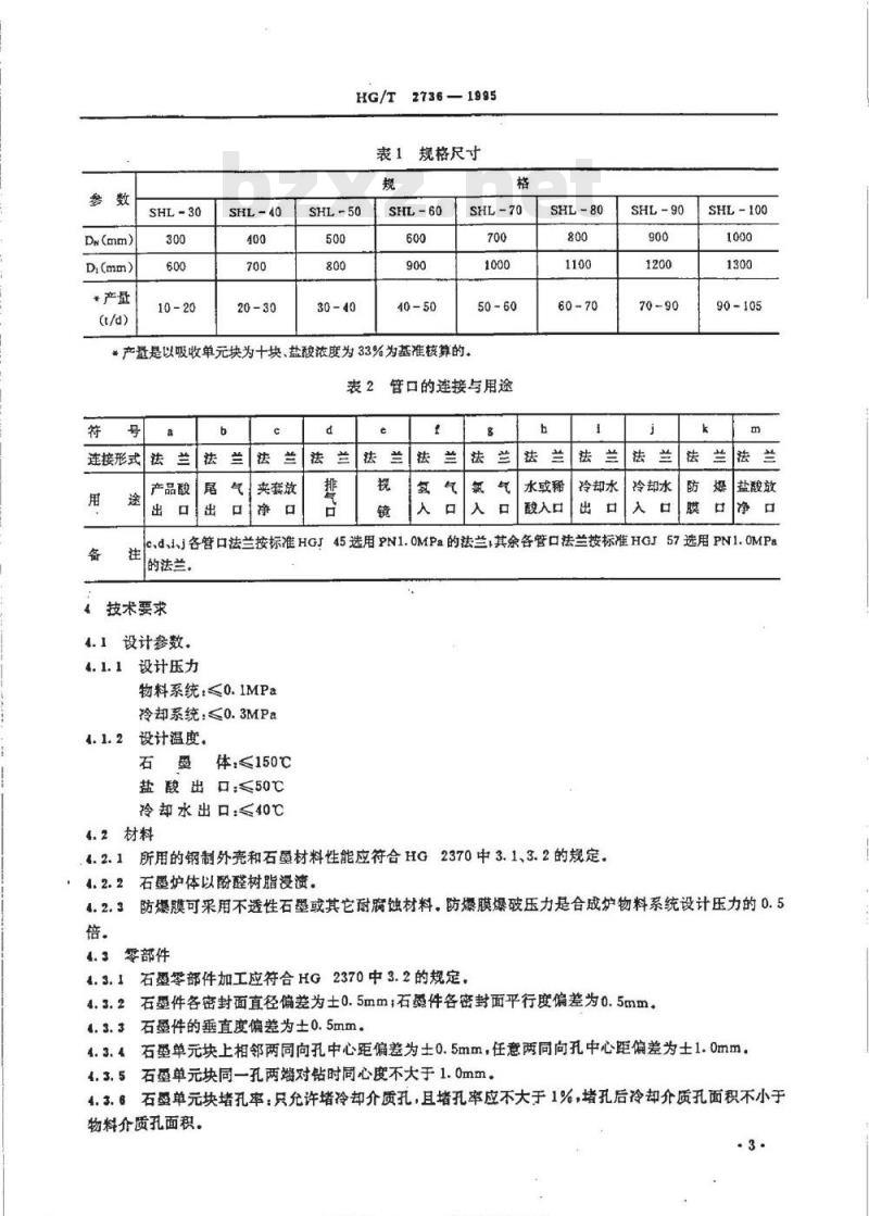 HG/T 2736-1995 石墨制三合一盐酸合成炉 HG/T 2736-1995 石墨制三合一盐酸合成炉