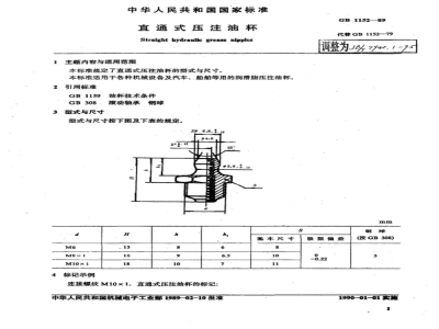 JB/T 7940.1-1995 Straight-through pressure injection oil cup