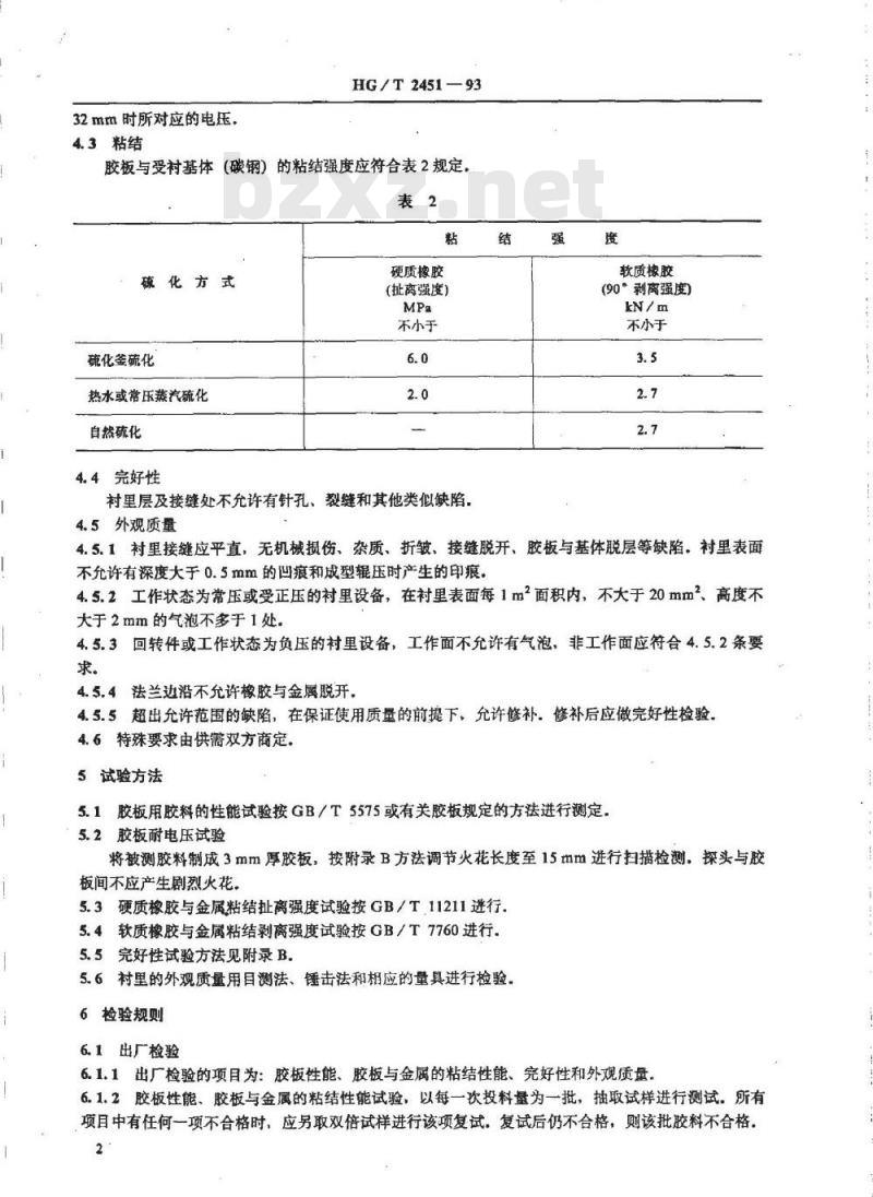 HG/T 2451-1993 设备防腐橡胶衬里 HG/T 2451-1993 设备防腐橡胶衬里