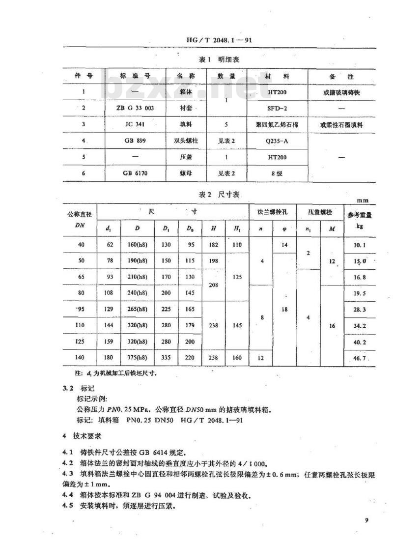 HG/T 2048.1-1991 搪玻璃填料箱 HG/T 2048.1-1991 搪玻璃填料箱