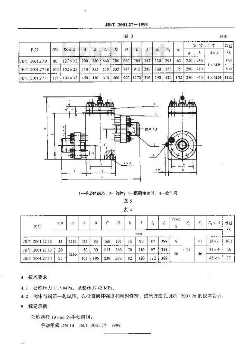 JB/T 2001.27-1999 水系统 手动闸阀(PN=31.5MPa) JB/T 2001.27-1999 水系统 手动闸阀(PN=31.5MPa)