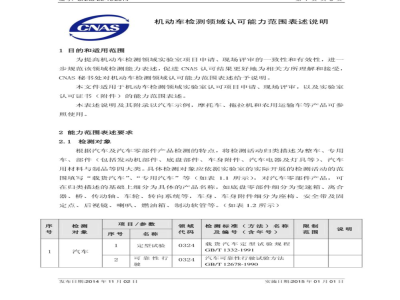 CNAS-EL-10：2014 机动车检测领域认可能力范围表述说明