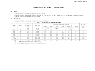 JB/T 2095-2010 型钢辊式矫直机 基本参数