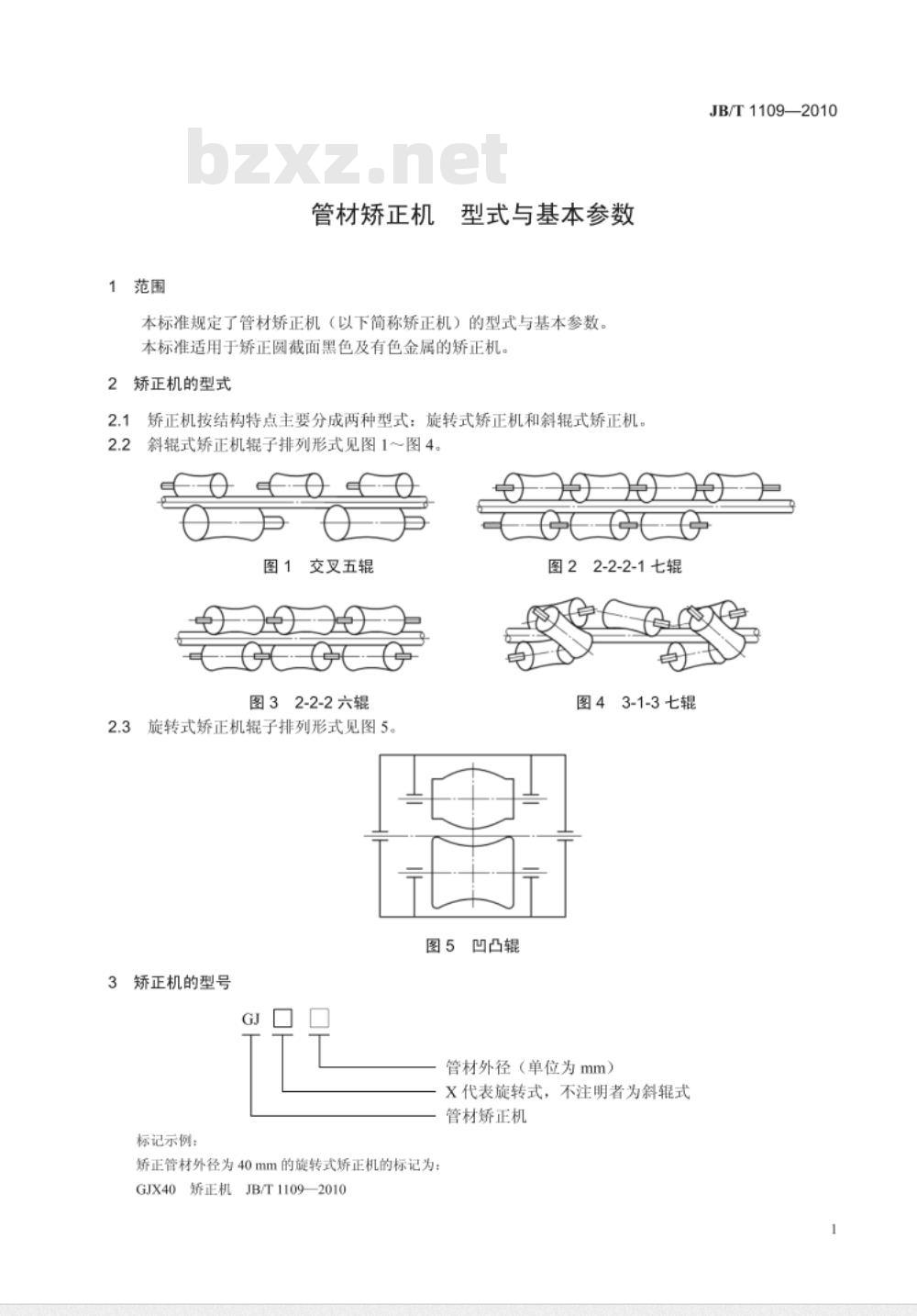 JB/T 1109-2010 管材矫正机 型式与基本参数 JB/T 1109-2010 管材矫正机 型式与基本参数