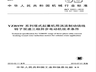 JB/T 10221-2010 YZRSW系列塔式起重机用涡流制动绕线转子双速三相异步电动机 技术条件