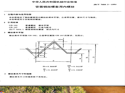 JB/T 7604.2-1994 Internal thread for installing wire thread inserts