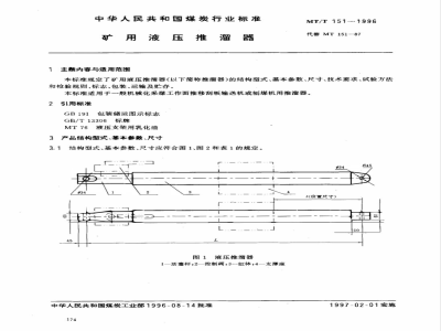 MT/T 151-1996 Hydraulic pusher for mining