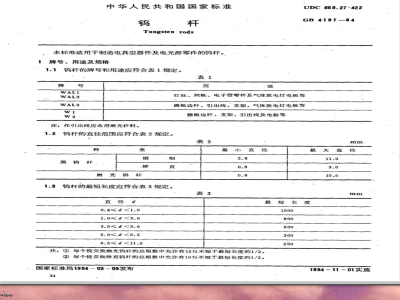GB/T 4187-1984 钨杆