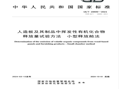 GB/T 29899-2024人造板及其制品中挥发性有机化合物释放量试验方法 小型释放舱法 