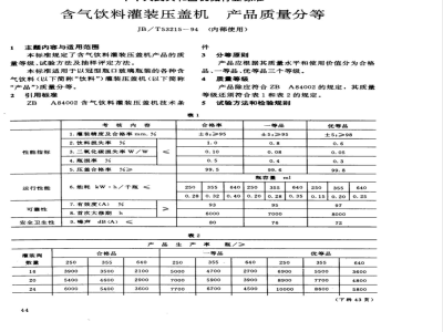 JB/T 53215-1999 Carbonated beverage filling and capping machines - Product quality classification