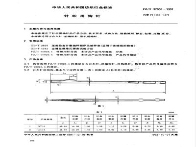 FZ/T 97006-1991 针织用钩针