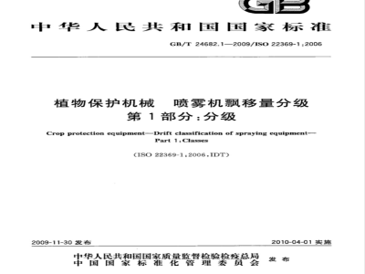 GB/T 24682.1-2009  植物保护机械 喷雾机飘移量分级 第1部分：分级