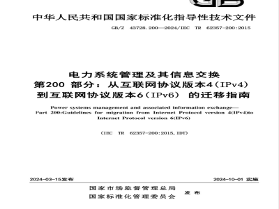 GB/Z 43728.200-2024电力系统管理及其信息交换 第200部分：从互联网协议版本4 （IPv4） 到互联网协议版本6 （IPv6） 的迁移指南 