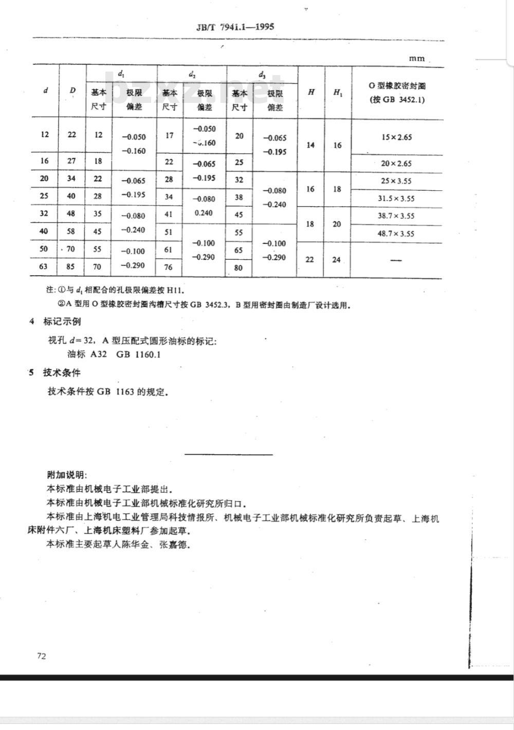 JB/T 7941.1-1995 压配式圆形油标 JB/T 7941.1-1995 压配式圆形油标