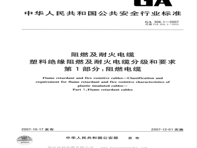 GA 306.1-2007 阻燃及耐火电缆:塑料绝缘阻燃及耐火电缆分级和要求 第1部分:阻燃电缆