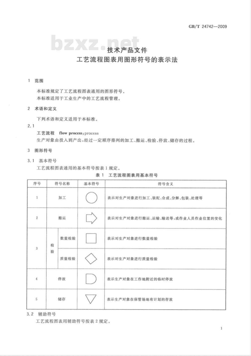 GB/T 24742-2009  技术产品文件 工艺流程图表用图形符号的表示法