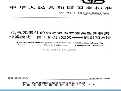 GB/T 17564.1-2005 电气器件的标准数据素类型和相关分类模式 第1部分：定义——原则和方法