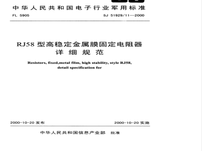 SJ 519291/1-2000 RJ58型高稳定金属膜固定电阻器详细规范