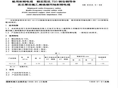 JB/T 8143.4-1995 船用射频电缆 额定阻抗75Ω铜