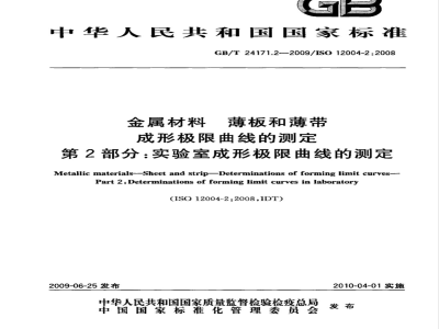 GB/T 24171.2-2009  金属材料 薄板和薄带 成形极限曲线的测定 第2部分：实验室成形极限曲线的测定