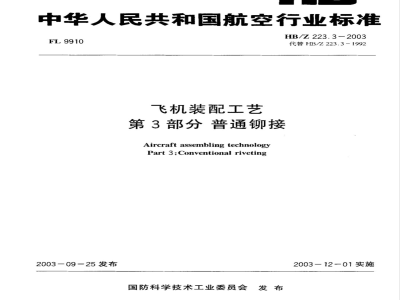 HB/Z 223.3-2003 飞机装配工艺第3部分：普通铆接