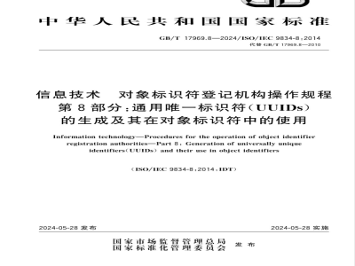 GB/T 17969.8-2024信息技术 对象标识符登记机构操作规程 第8部分：通用唯一标识符（UUIDs）的生成及其在对象标识符中的使用 