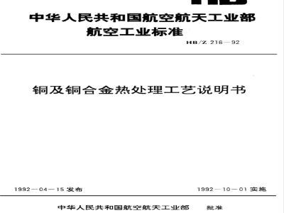 HB/Z 216-1992 铜及铜合金热处理工艺说明书