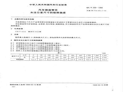 QC/T 269-1999 汽车铸造零件未注公差尺寸的极限偏差