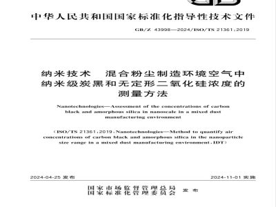 GB/Z 43998-2024纳米技术 混合粉尘制造环境空气中纳米级炭黑和无定形二氧化硅浓度的测量方法 