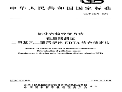 GB/T 23276-2009  钯化合物分析方法 钯量的测定 二甲基乙二醛肟析出EDTA络合滴定法