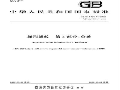 GB/T 5796.4-2022梯形螺纹 第4部分：公差 