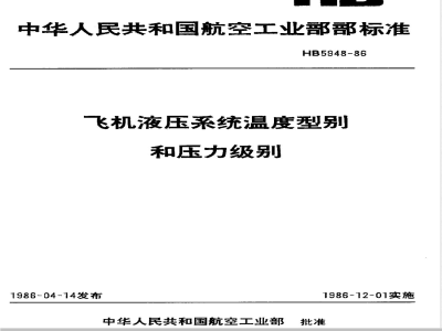 HB 5948-1986 飞机液压系统温度型别和压力级别
