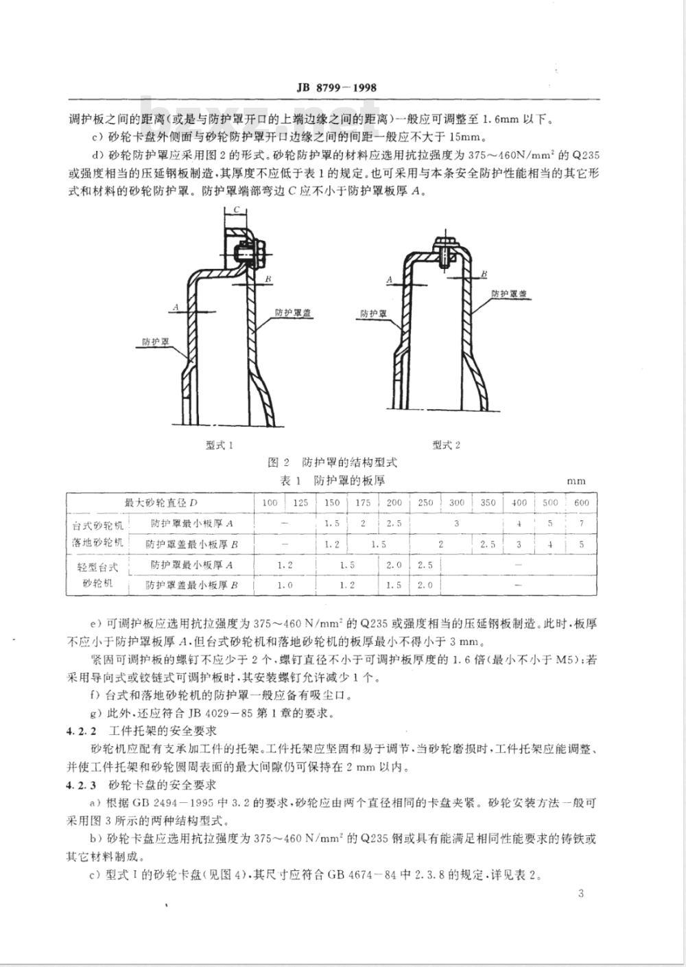 JB 8799-1998 砂轮机 安全防护技术条件