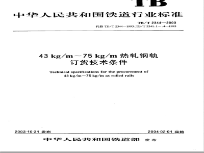 TB/T 2344-2003/XG1-2008 《43kg/m～75kg/m热轧钢轨订货技术条件》第1号修改单