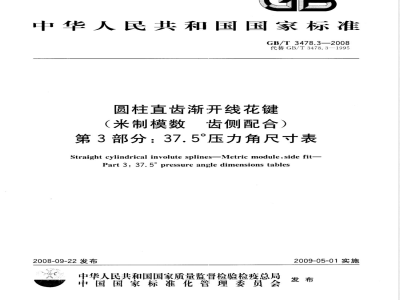 GB/T 3478.3-2008 圆柱直齿渐开线花键(米制模数 齿侧配合) 第3部分：37.5°压力角尺寸表