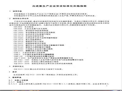 AQ/T 3017-2008 合成氨生产企业安全标准化实施指南