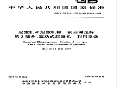 GB/T 24811.2-2009  起重机和起重机械 钢丝绳选择 第2部分：流动式起重机 利用系数