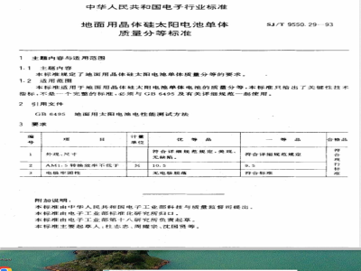 SJ/T 9550.29-1993 地面用晶体硅太阳电池单体质量分等标准