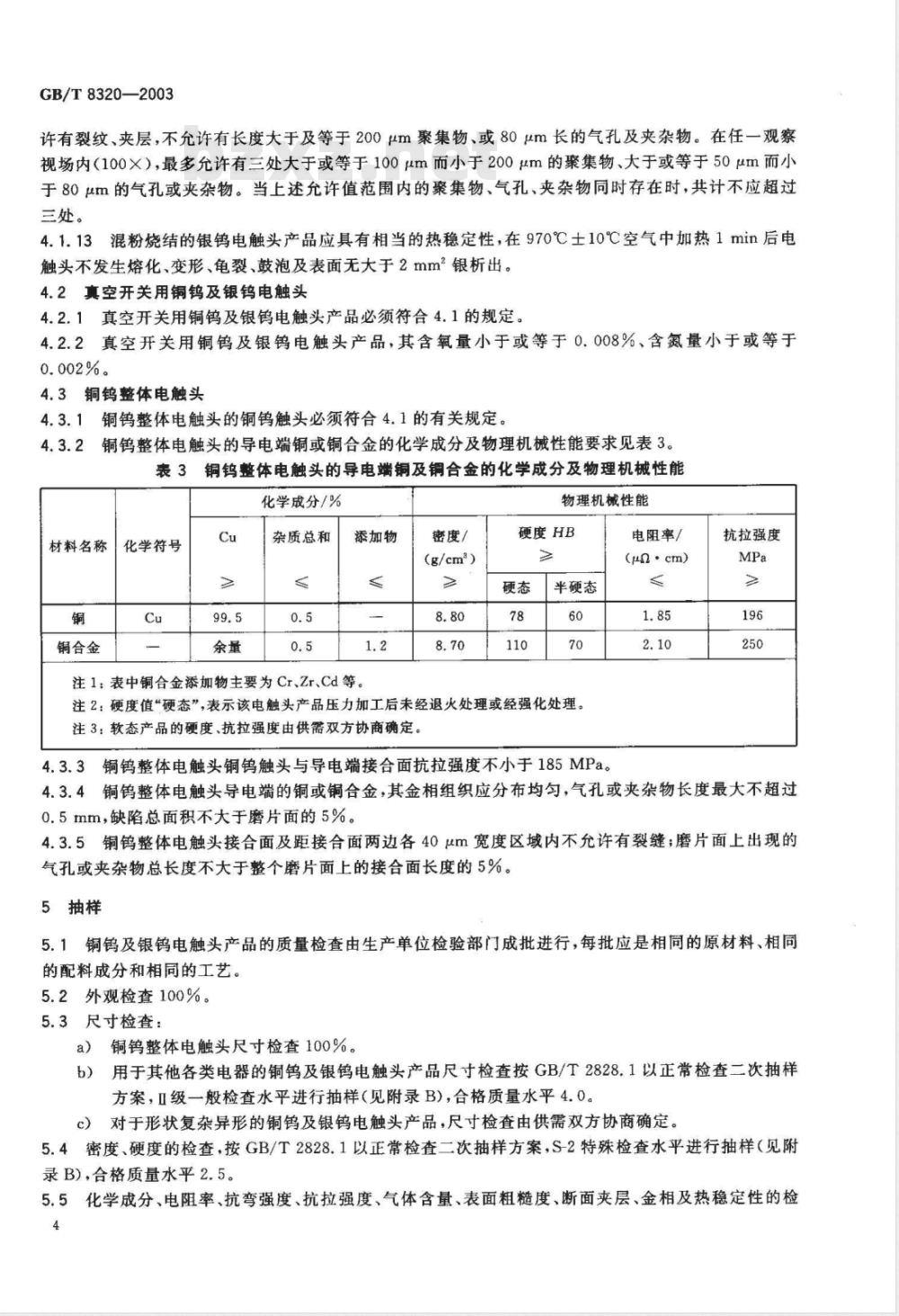 GB/T 8320-2003 铜钨及银钨电触头 GB/T 8320-2003 铜钨及银钨电触头